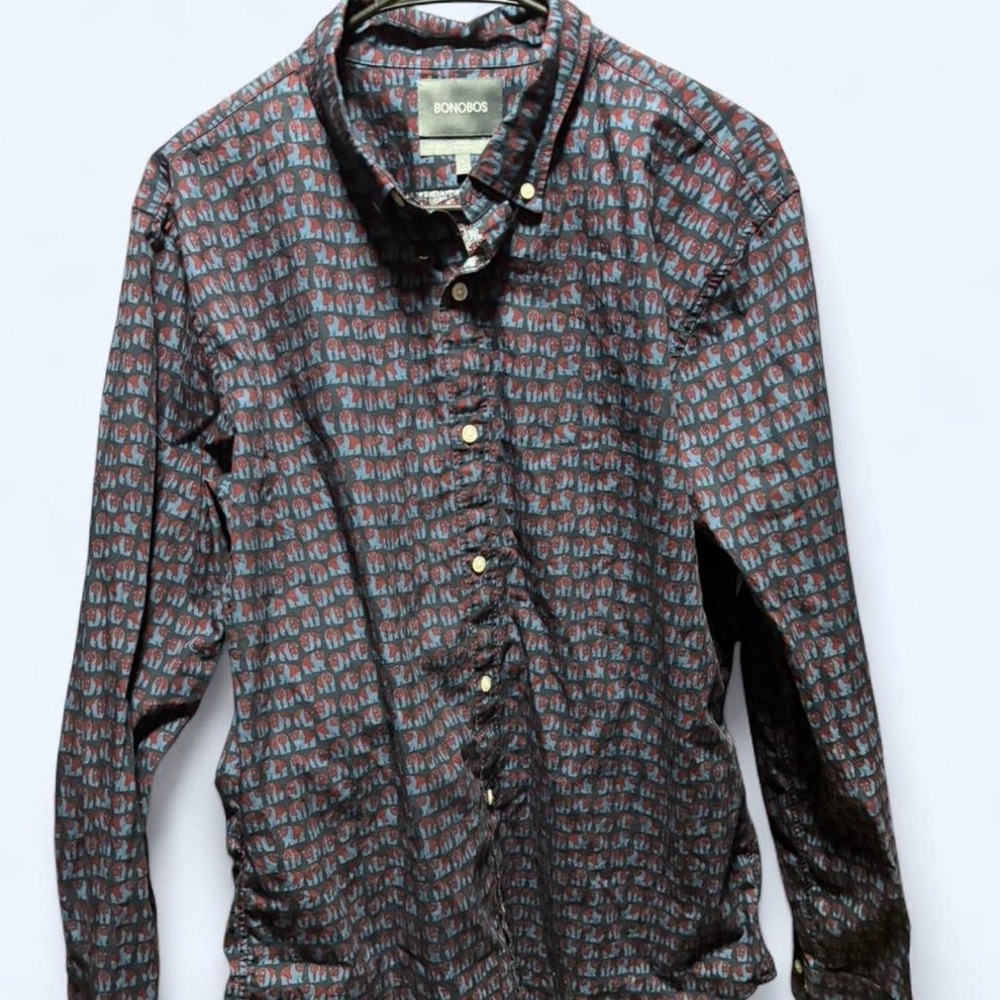 Bonobos Men’s Red and Blue Panda Patterned Shirt